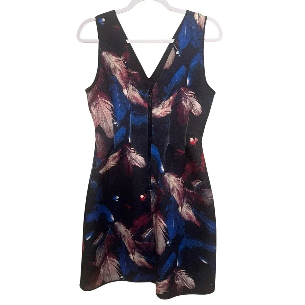WHBM White House Black Market Dress Black Feather Print Scuba Mini Dress Size 6 - Picture 3 of 13